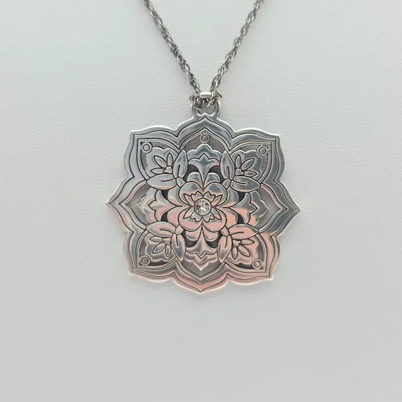 BRIGHTON "Casablanca Jewel" Necklace Reversible Crystals Enamel Silver Plate 18" - Picture 3 of 10